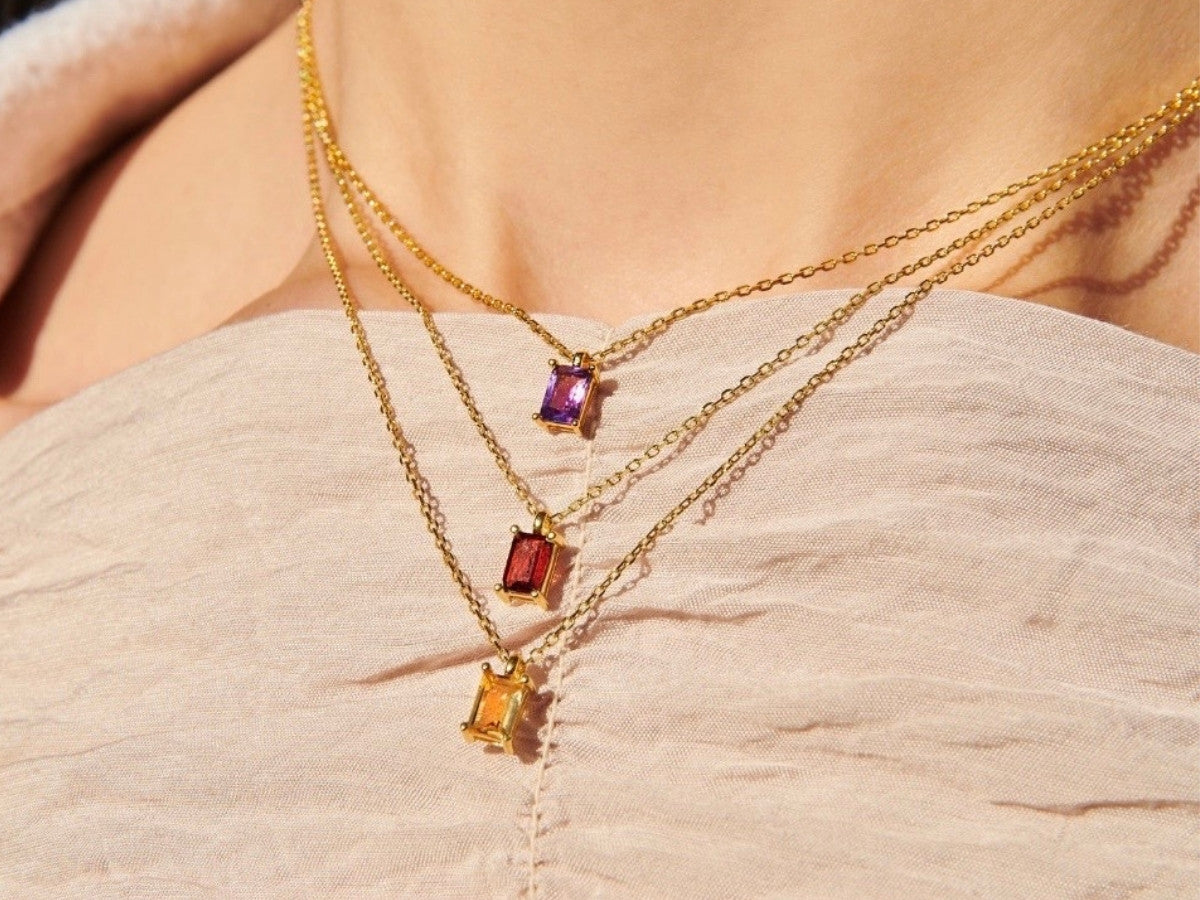 Birthstone and Diamond Pendant Necklace November - Citrine