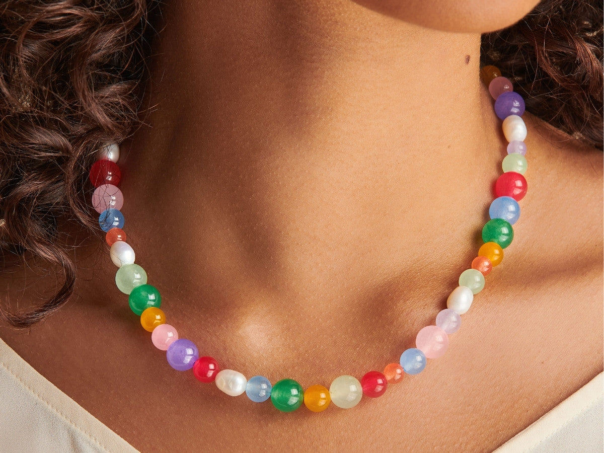 Women's Multi-Color Quartz Beaded Necklace - Multi-Color