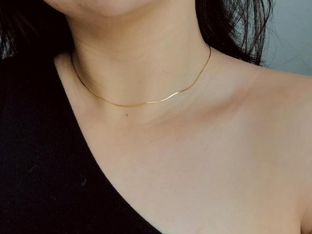 14k Solid Yellow Gold Round Snake Chain Necklace 17