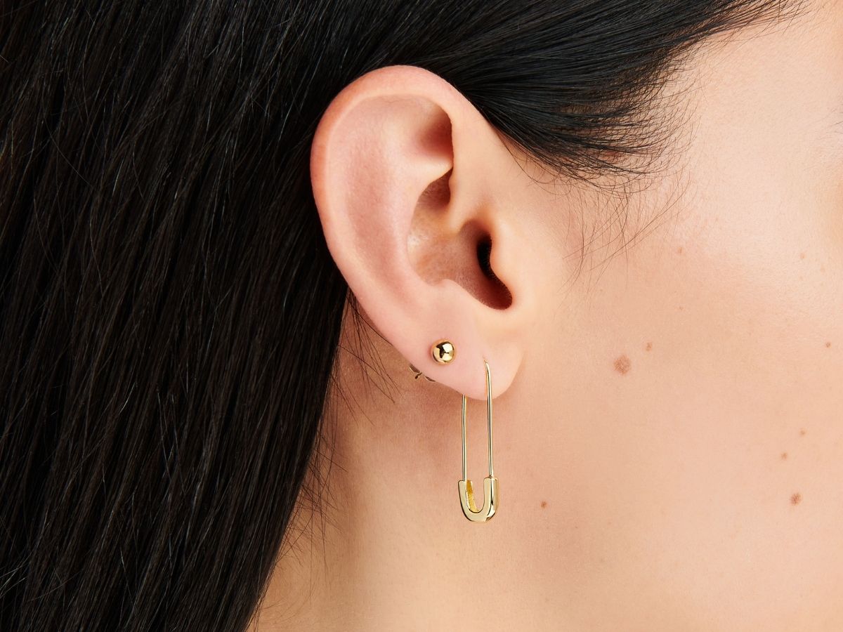 Gold plated safety on sale pin earrings